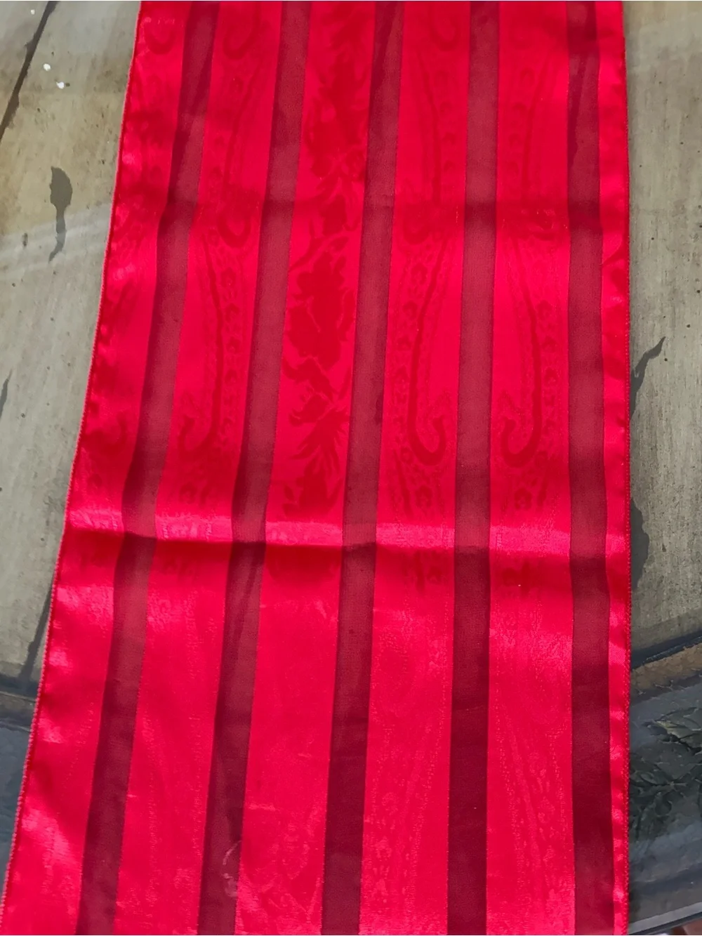 Bright Red Lightweight Scarf striped floral paisley pattern 10“ x 51“